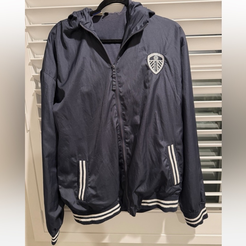 Leeds United Jacket Lightweight Windbreaker Mens Large Dark Blue White Silver